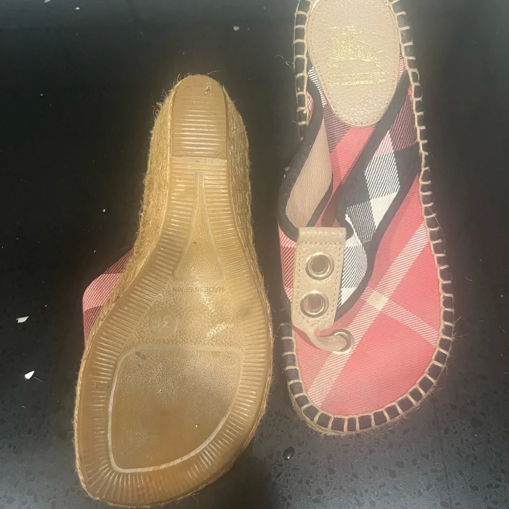 Burberry Red and Black Plaid Wedge Sandals - Picture 3 of 6